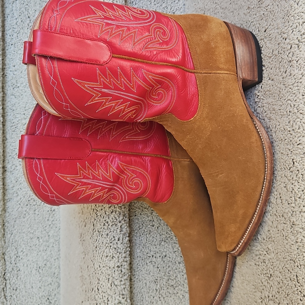 Heritage Boot Co Austin Fort Worth handmade cowboy boots red and tan size 9